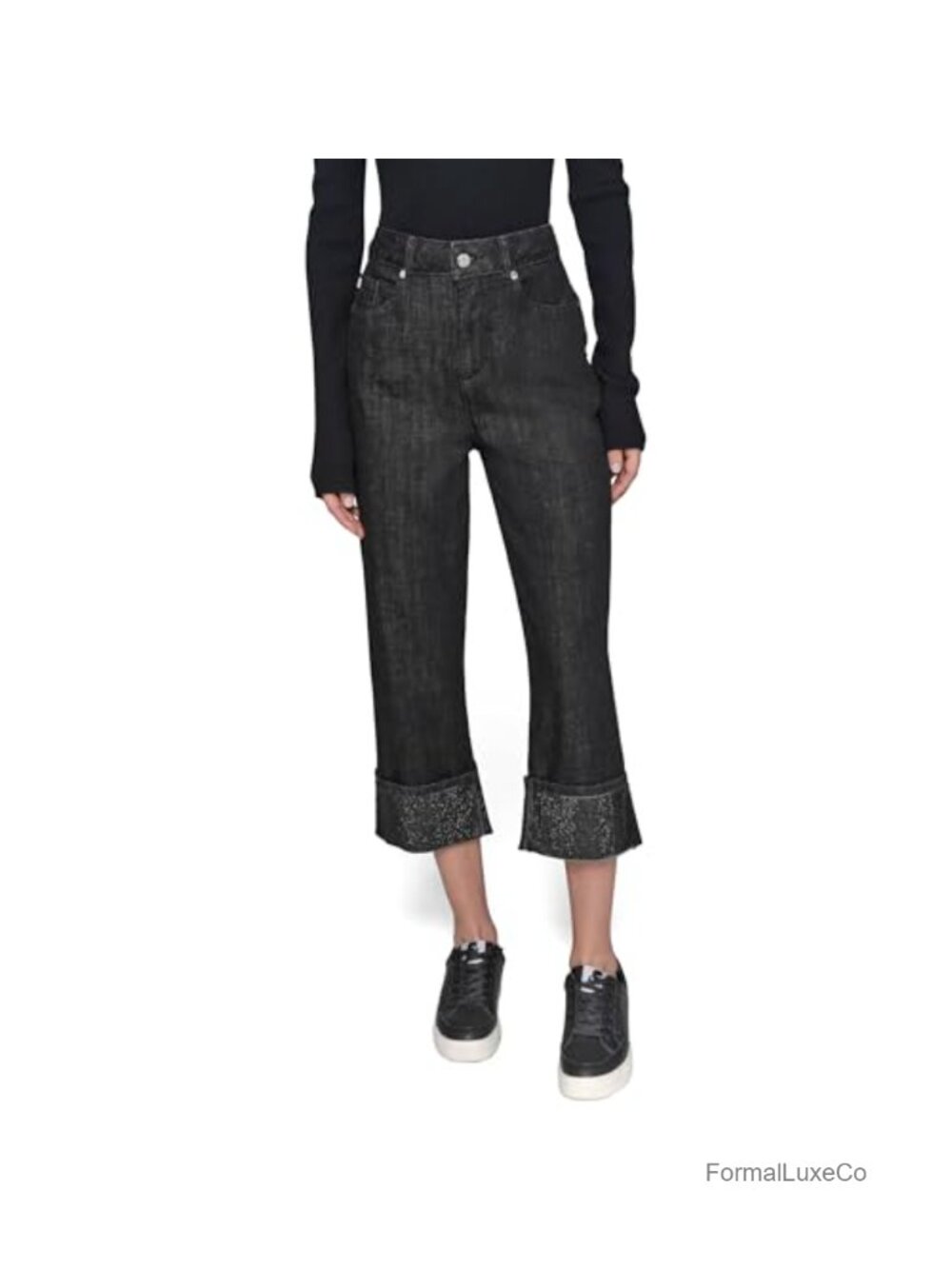 Karl Lagerfeld Denim Bling Crystal Cuff Jeans Mid Rise Straight Leg